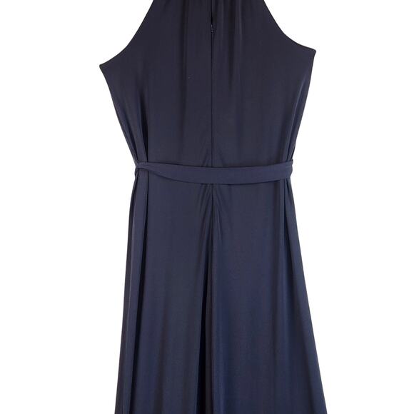 Ann Taylor Jumpsuit Halter Wide Leg WMNS L Navy Blue Sleeveless Tie Waist EUC - Picture 12 of 16